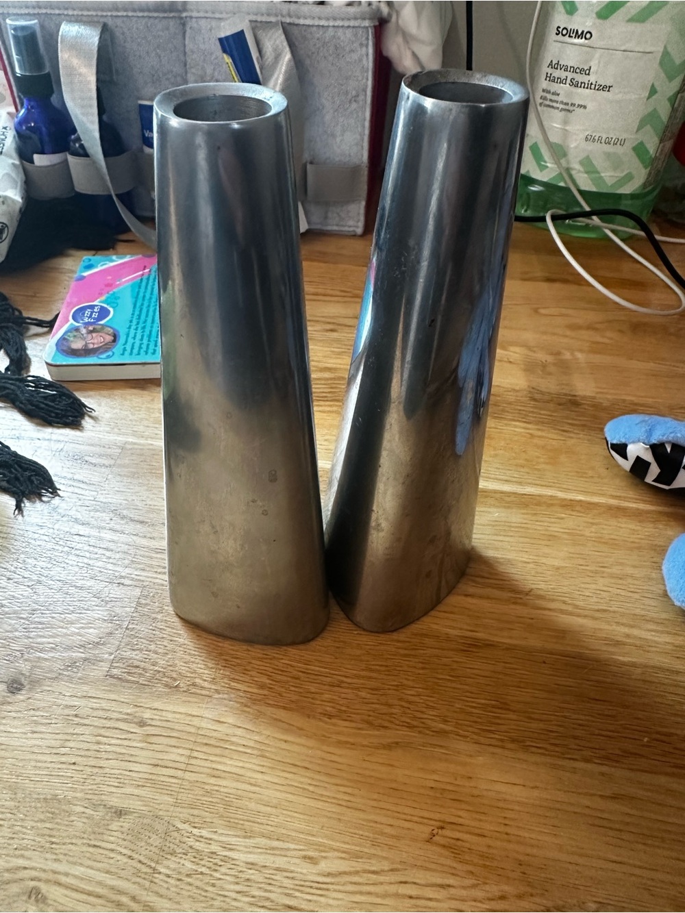 Minimalist Silver Metal Tapered candleholders- GEOMETRIC Genuine IKEA RARE